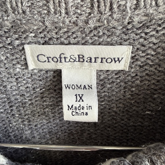 Craft & Barrow Womens Cardigan 1X Heather Gray Embroidered Cardinal Winter Birds - Picture 4 of 7